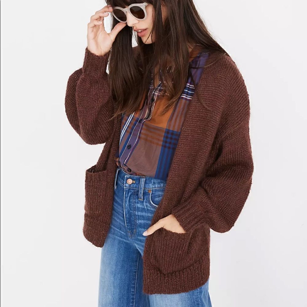 Madewell Balloon-Sleeve Cardigan Sweater size xs brown